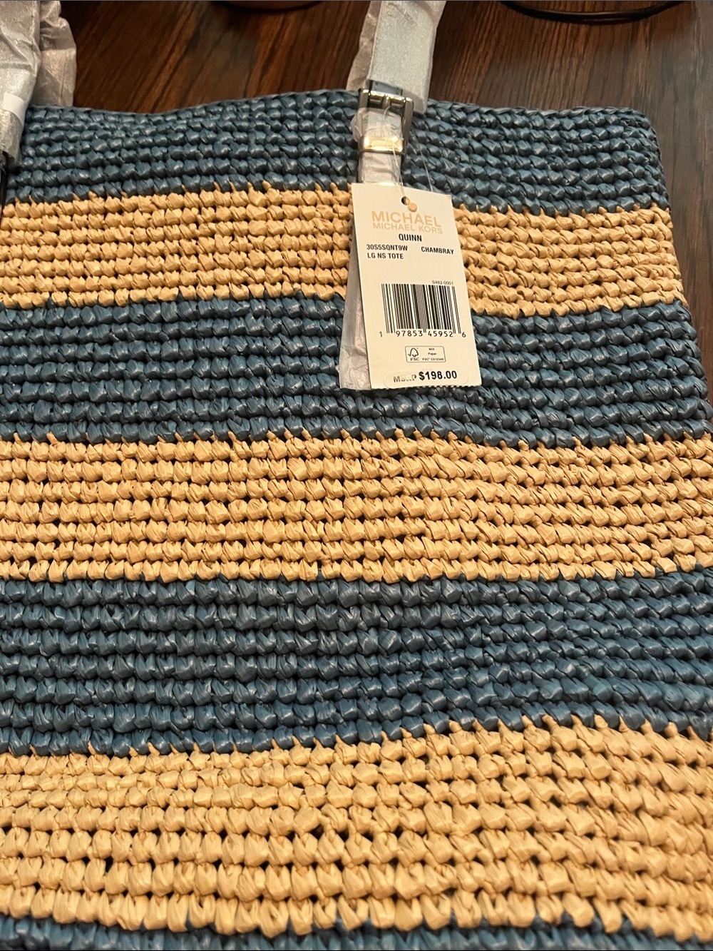 Michael Kors Blue and Yellow Striped Woven Tote brand new - Picture 4 of 7